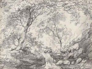 A woodland landscape with a waterfall by John Constable