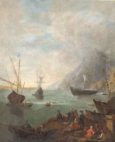 A Mediterranean coastal landscape with fishermen and other figures in the foreground - view 1