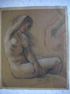 Etude De Femme Assise Dessin Aux Trois Crayons Signe En Bas A Droite