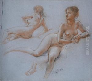 Deux Nus Feminins by Adolphe Lalire