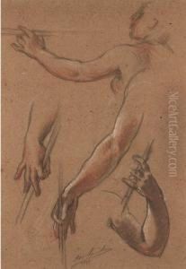 Quatre Etudes De Bras Tenant Un Baton by Adolphe Lalire
