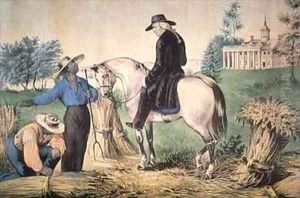 George Washington 1732-99 on his Mount Vernon estate with his black field workers in 1757 by Currier