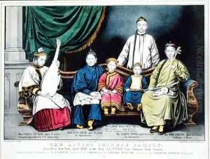 Poster advertising The Living Chinese Family by Currier