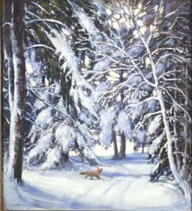 A Fox Scampersacross A Snow-filled Landscape by Frederick Mortimer Lamb