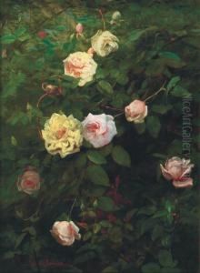 Pink And Yellow Roses by George Cochran Lambdin