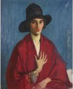 Woman In A Red Dress And Black Hat