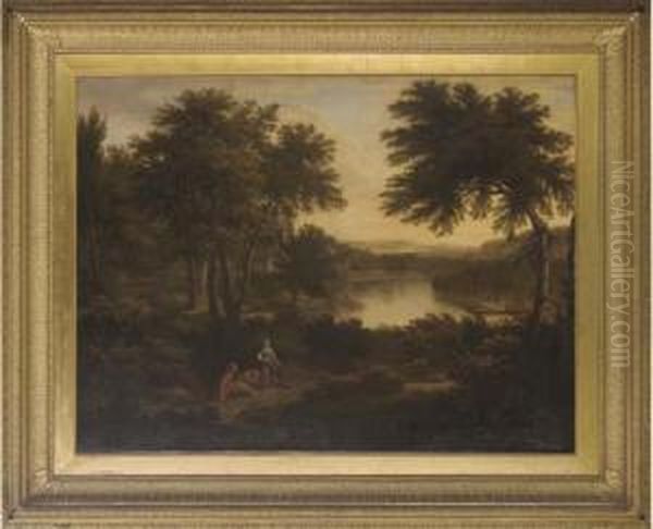 Figures Resting In A River Landscape, A Mill Beyond - view 1