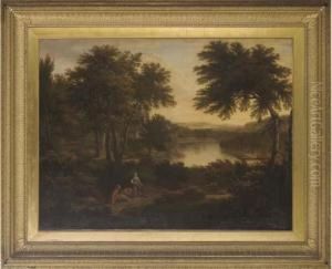Figures Resting In A River Landscape, A Mill Beyond by George Lambert
