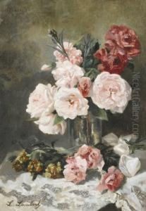 Stillleben Mit Pfingstrosen In Vase. by Louis Eugene Lambert