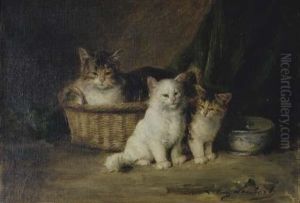 Mother Cat And Her Kittens by Louis Eugene Lambert