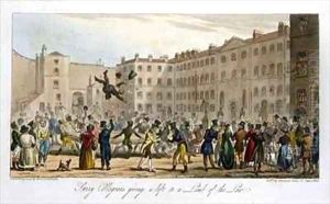 Surry Collegians giving a lift to a Limb of the Law by Isaac Robert Cruikshank