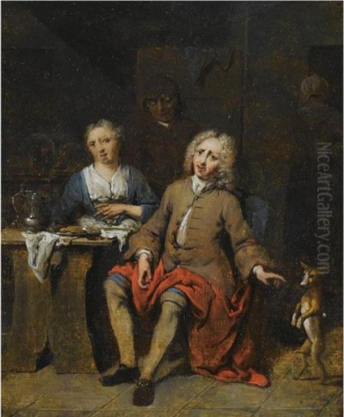 An Elegant Couple In An Interior With A Dancing Dog - view 1