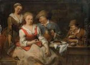 Mixed Company Smoking And Drinking In An Interior by Jan Baptist Lambrechts