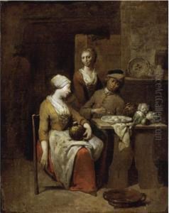 A Tavern Interior With A
Gentleman Holding A Pipe And A Maid Holding A Gourd, A Serving Girl
Beyond by Jan Baptist Lambrechts