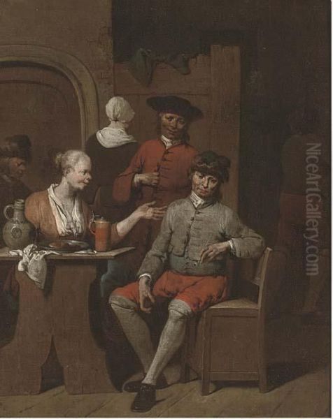 Figures Smoking And Drinking In A Tavern - view 1