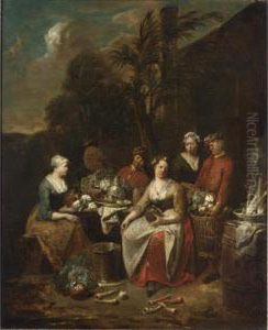 An Elegant Company Conversing
And Playing Tric-trac In A Garden Setting; Servants Around A Table With
Vegetables In A Garden Setting An Elegant Company Conversing
And Playing Tric-trac In A Garden Setting; Servants Around A Table With
Vegetables In A Garden Setting