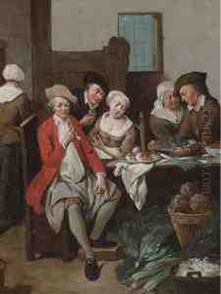 Peasants At A Table With Fruit And Vegetables In An Interior - view 1