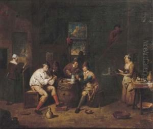 Peasants Smoking And Drinking In A Tavern by Jan Baptist Lambrechts