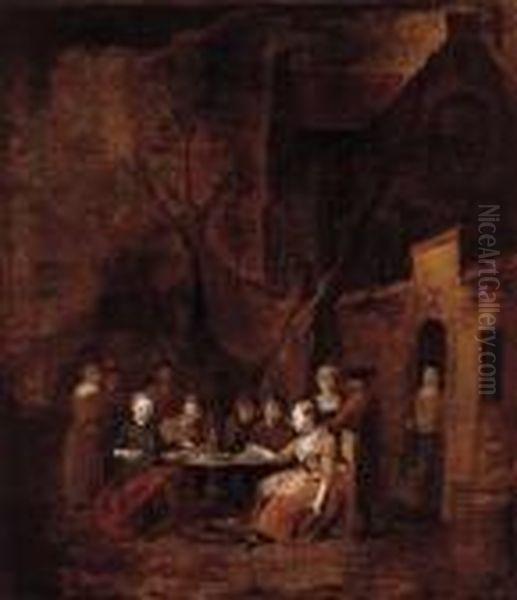 Country Folk Seated At Tables Outside Inns - view 1