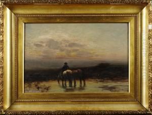 Skymningslandskap Med Ridande Man by William Bradley Lamond