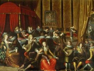 Scene Galante in a Chateau by Louis de Caullery