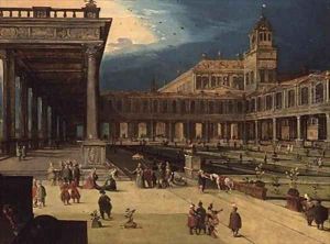 The Gardens and Courtyard of a Renaissance Palace by Louis de Caullery
