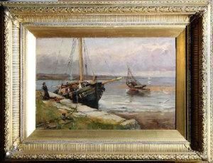 A Fishing Port At Low Tide by William Bradley Lamond