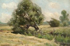 Country Landscape With Figures By A Tree by William Bradley Lamond
