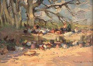 Chickens In A Farmyard by William Bradley Lamond