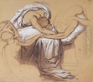 Lot De 7 Dessins Pour La Mort De Jacob by Joseph Ferdinand Lancrenon