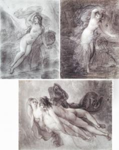 Lot De 4 Dessins Pour Orythie Enlevee Par Boree by Joseph Ferdinand Lancrenon
