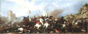 A cavalry battle with a castle beyond by Jacques Courtois
