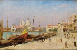 Vue De Venise [ ; View Of Venice ; Oil On Canvas Signed Lower Left Ch Landelle] by Charles Zacharie Landelle