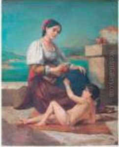 La Jeune Italienne Et Son Enfant by Charles Zacharie Landelle