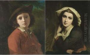 Portrait Of A Basque Boy And A Basque Girl (a Pair) by Charles Zacharie Landelle