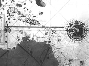 Map of countries first discovered by Christopher Columbus 1451-1506 by Juan de la Cosa