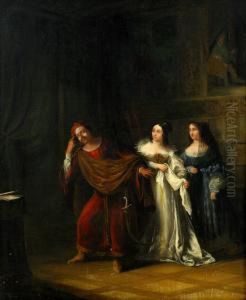 Interior Med Man Och Tva Kvinnor by Charles Landseer