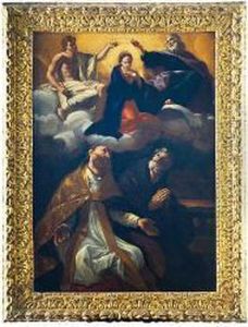 Incoronazione Della Vergine Tra Due Santi by Giovanni Lanfranco