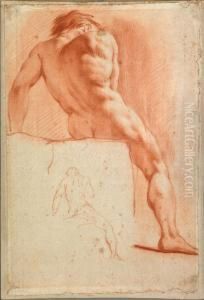 Red Chalk Drawing Of A Nude Male by Giovanni Lanfranco