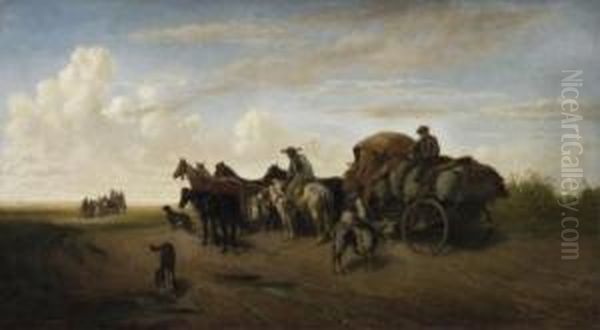 In The Puszta. Farmers On Their 
Horse-conveyances. Signed And Dated Bottom Right: H. Lang 1861 Paris - view 1
