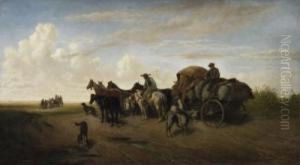 In The Puszta. Farmers On Their
Horse-conveyances. Signed And Dated Bottom Right: H. Lang 1861 Paris by H.F. Lang