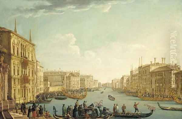 The regatta on Ascension Day in the Grand Canal, Venice, with the Palazzo Balbi on the left - view 1