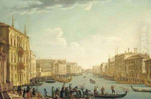 The regatta on Ascension Day in the Grand Canal, Venice, with the Palazzo Balbi on the left by (Giovanni Antonio Canal) Canaletto