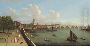 View across the Thames from Somerset House, with Blackfriars Bridge and St Paul's Cathedral by (Giovanni Antonio Canal) Canaletto