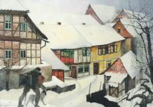Dorp In De Sneeuw Met Orgelman