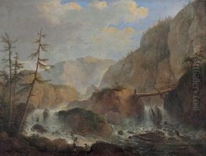 Krajobraz Idealny Z Wodospadem, 1839 R. by Antoni Lange