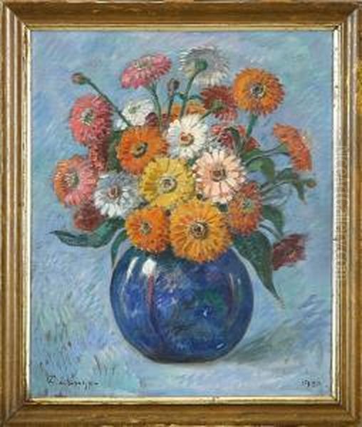 Varius Flowers In A Blue Vase - view 1