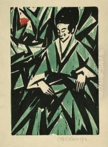 Frau In Grun by Otto Lange