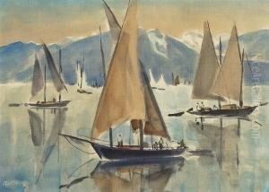 Segelboote Am Gebirgssee. by Otto Lange