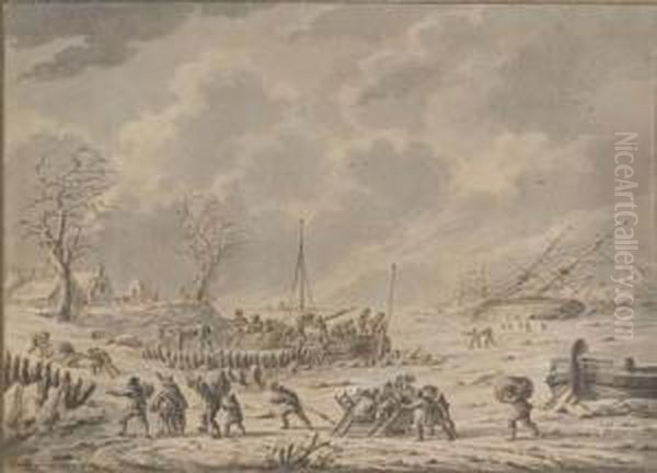 A Winter Landscape With Figures Unloading Goods From A Boat - view 1